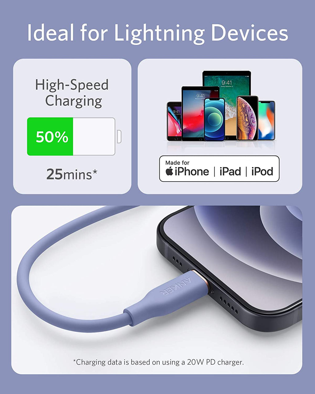 Anker 641 USB-C to Lightning Cable (Flow, 3 ft Silicone)
